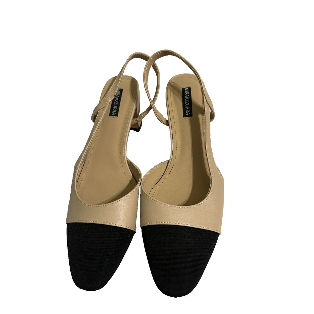 MIRAAZZURRA Women Sling Back Pumps Chunky Heels Round Toe Casual 2 Tone 9.5 - Picture 2 of 10